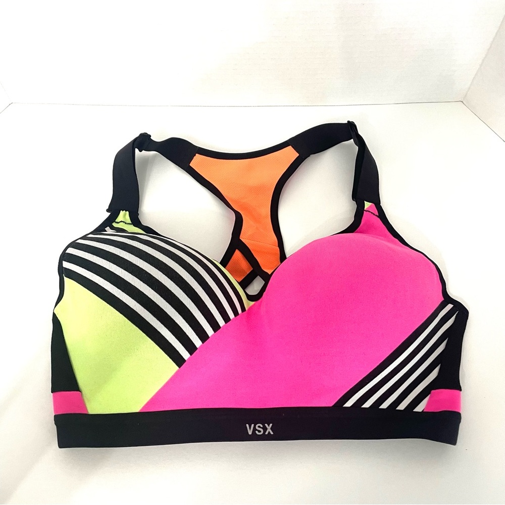 Victoria Secret VSX Sport Women's Underwire Padded Sports Bra 34D Retro Neon